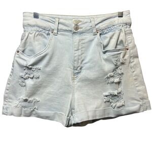Vanilla Star Denim Shorts Juniors Size 13 Blue Distressed High Waist‎ Cuffed